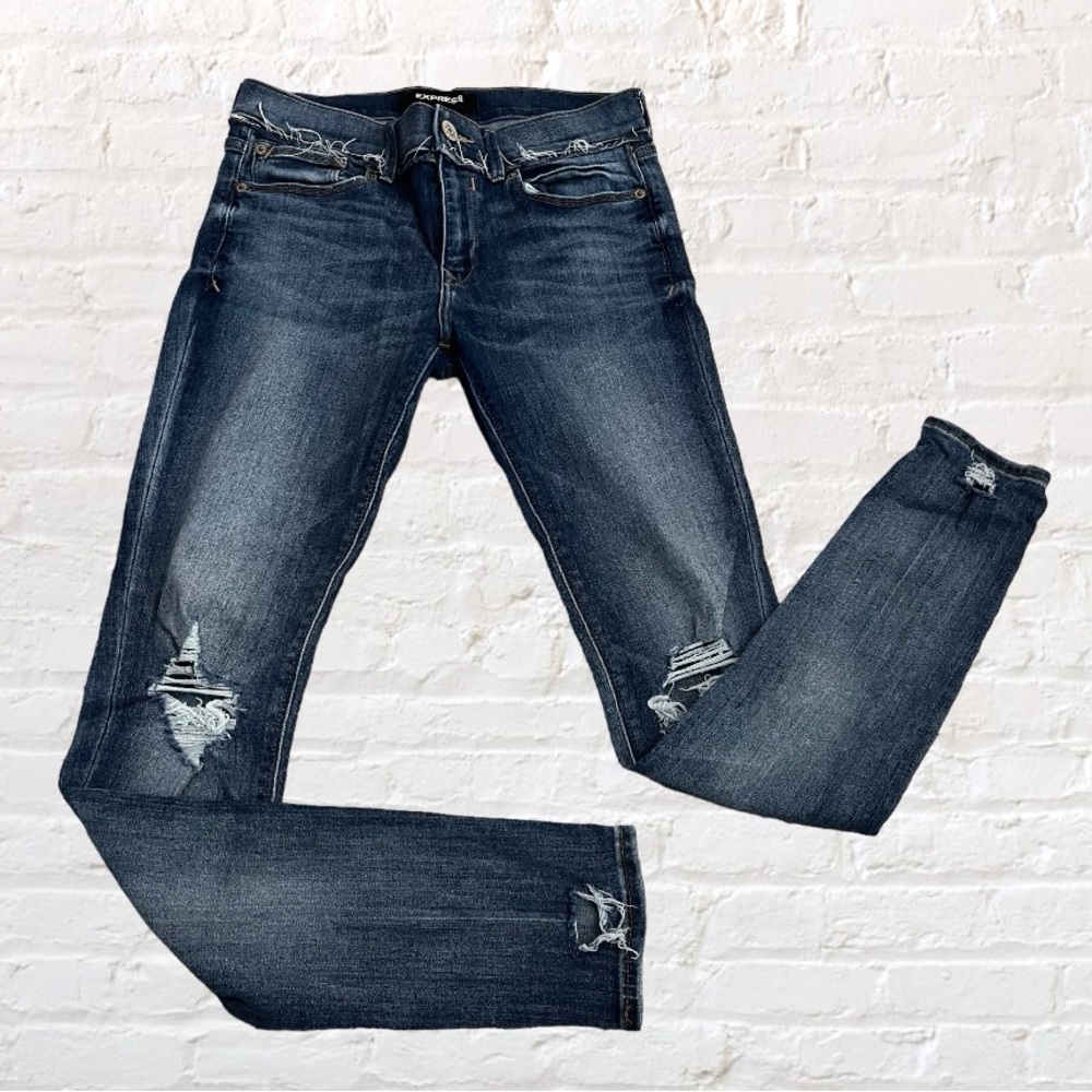 Express distressed mid-rise legging jean